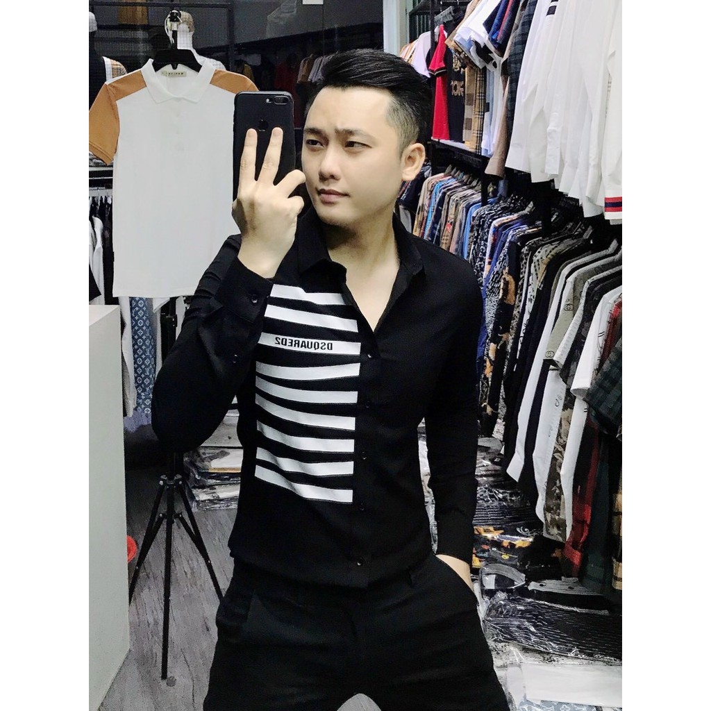 Áo Sơ Mi Nam Dài Tay Vải Lụa Cao Cấp, Áo Sơ Mi Trắng Đen D.Square Dáng Ôm Form Body, T-man | BigBuy360 - bigbuy360.vn
