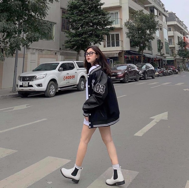 Áo khoác pha da siêu xịn, áo bomber ny