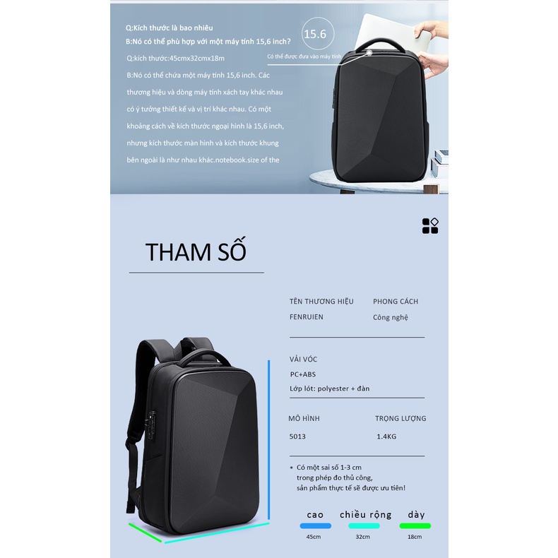 Ba Lô Đựng Laptop Chống Trộm Chất Lượng Cao 15.6 inch Fenruien New 2023 TSA