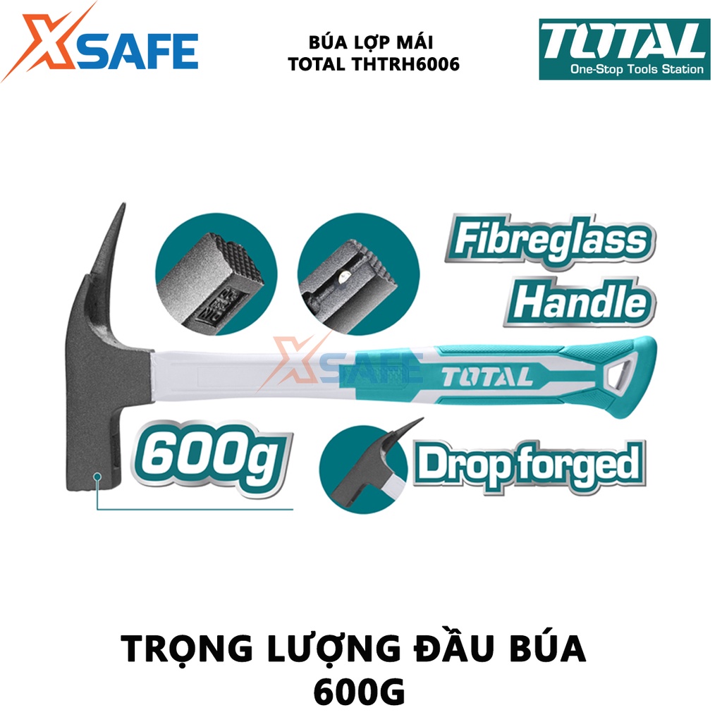 Búa lợp mái TOTAL THTRH6006 Búa cầm tay trọng lượng 600g, đầu búa rèn nguyên khối, chịu nhiệt, thép carbon 45#