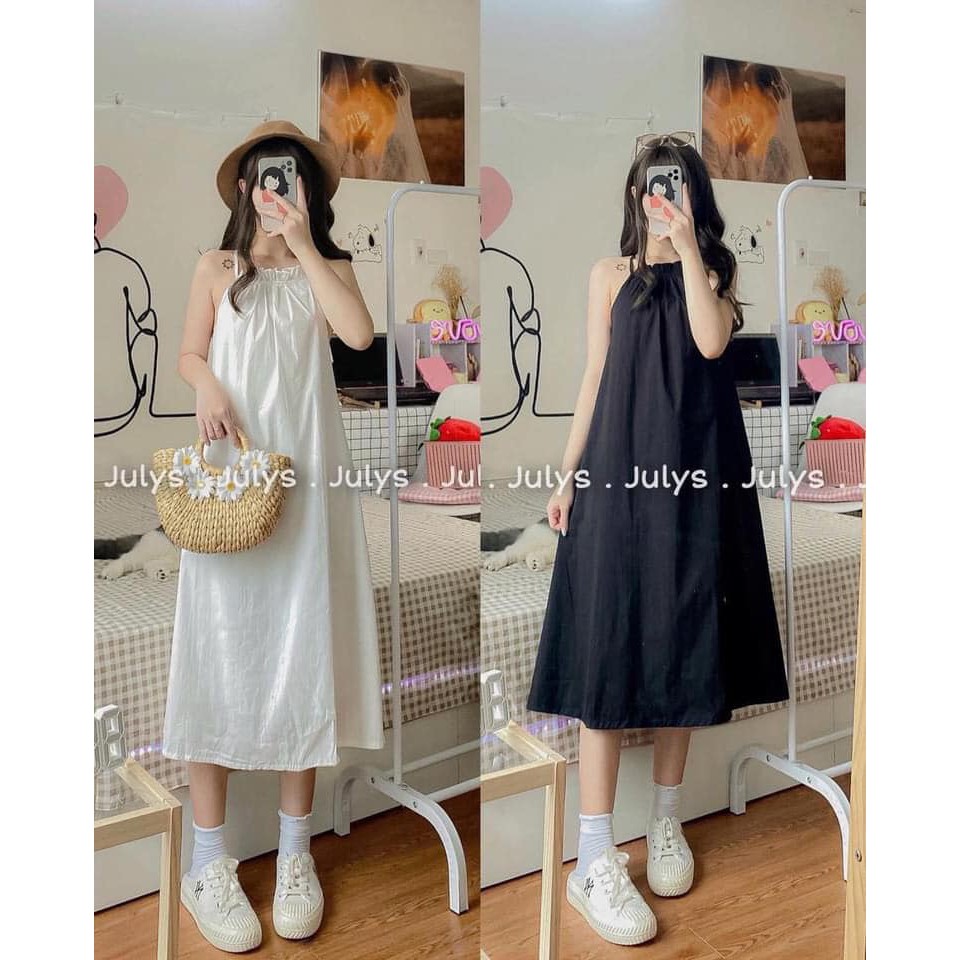 Đầm maxxi cổ yếm_Đầm 2s hở vai khoét lưng như hình