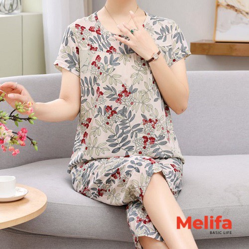 Bộ đồ nữ mặc nhà áo ngắn tay, quần lửng cotton lanh mặc mùa hè thoáng mát nhiều màu mã BD0113