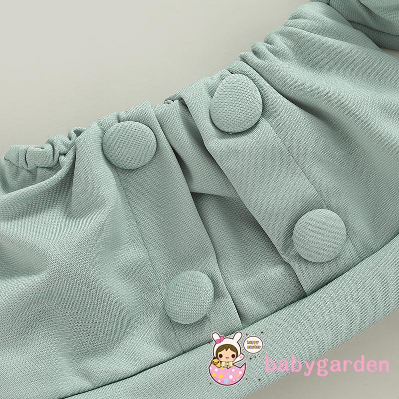 Set Đồ 2 Món Gồm Áo Croptop Tay Ngắn Trễ Vai Cài Nút + Chân Váy Yếm Có Nút Màu Trơn Cho Bé Gái 2-7 Tuổi