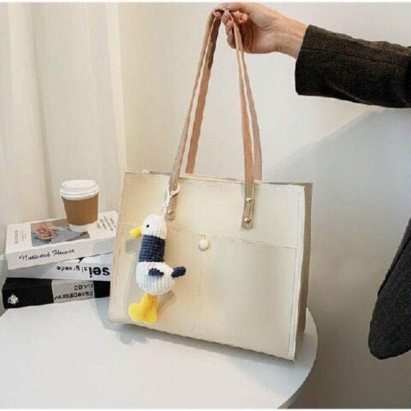 Túi đeo vai công sở, túi xách nữ tote, size to đi làm, đi học, tặng kèm móc thú vịt len đẹp QH304
