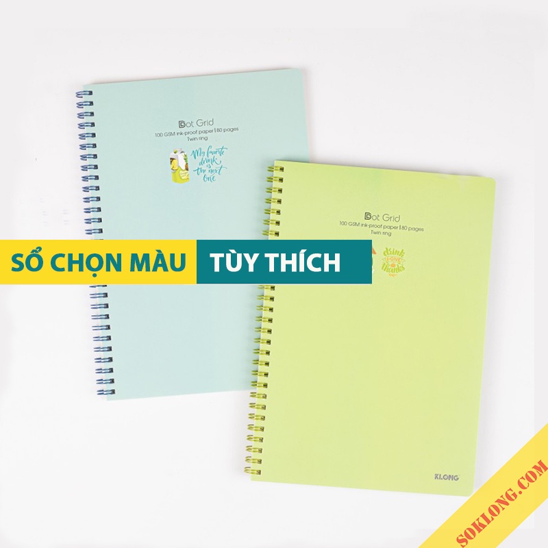 Vở Klong B5 80 trang Dot grid Ms 577 [Chọn Màu] lò xo kép bìa nhựa, cuốn tập sổ Klong MS 577