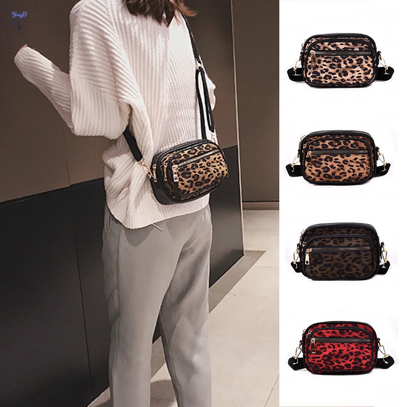 YI Leopard Print Messenger Bag Multiple Compartments Zipper Shoulder Crossbody Small Women Bag @VN
