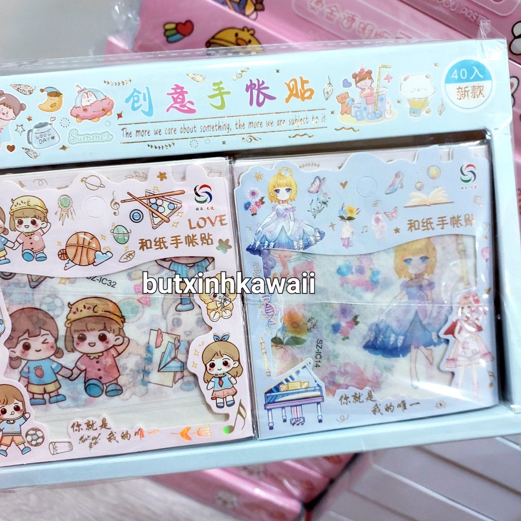 Set 3 tấm sticker cắt sẵn nhiều mẫu dễ thương trang trí sổ tay bukao