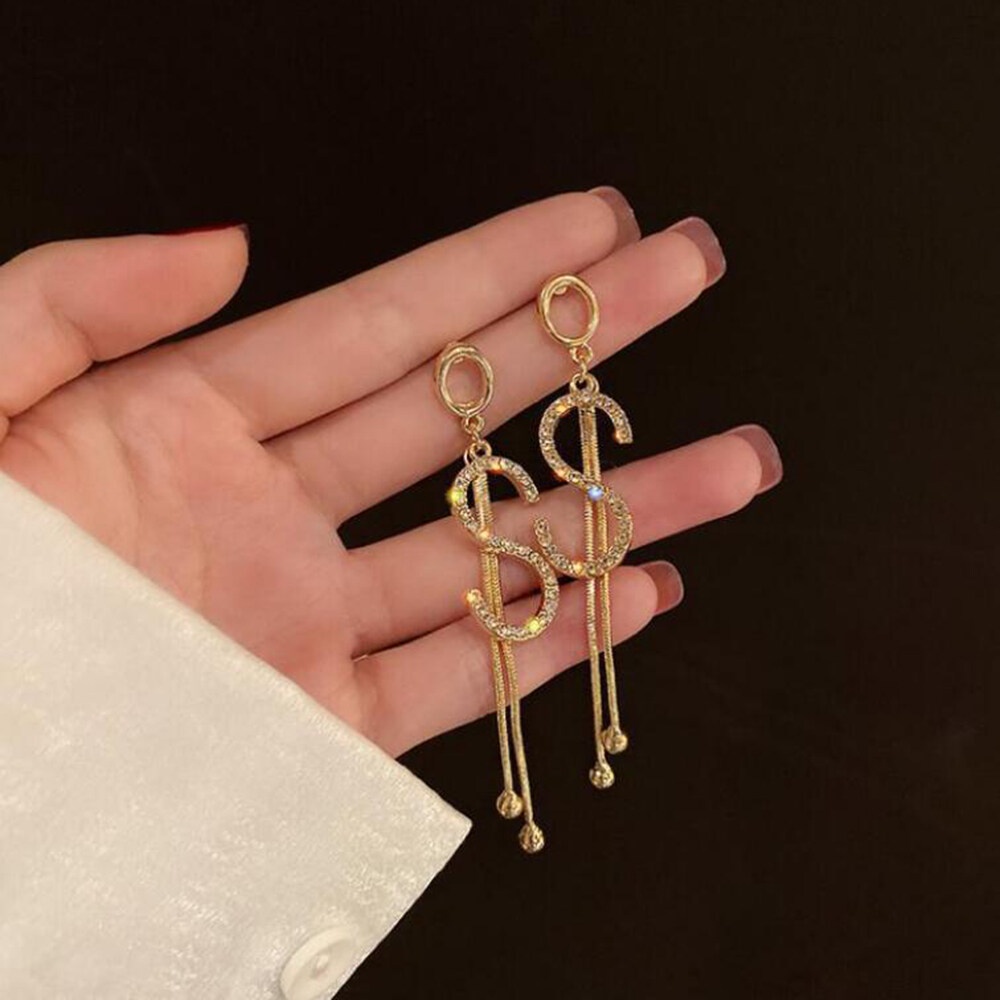 Bông tai mạ bạc 925 dáng dài phối tua rua thời trang sang trọng cho nữ