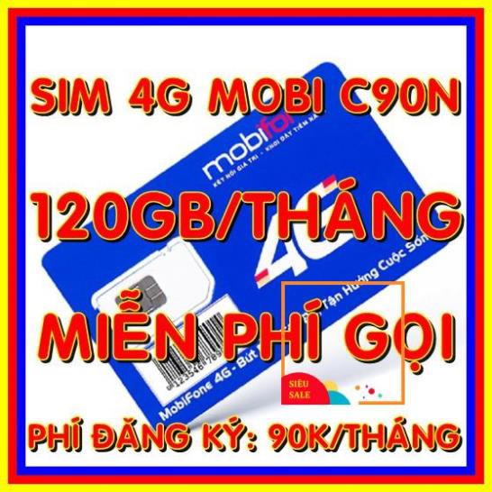 Sim 4G Mobifone C90N gói 4GB/ngày - 120GB/tháng 4G tốc độ cao + Tặng 50phút gọi ngoại mạng mỗi tháng