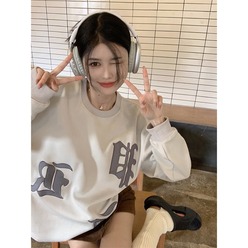 Áo Nỉ Nữ Dài Tay Cổ Tròn Thời Trang Hàn Mới