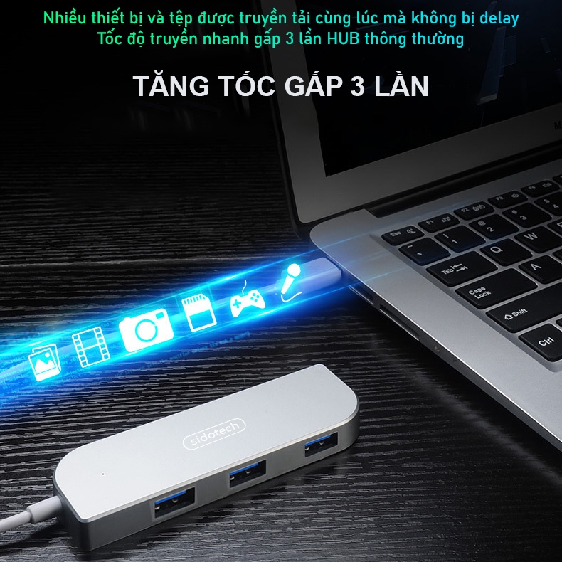 HUB Type C và HUB USB 3.0 tốc độ cao SIDOTECH cổng chia usb mở rộng kết nối chuyển đổi cho laptop táo Laptop PC