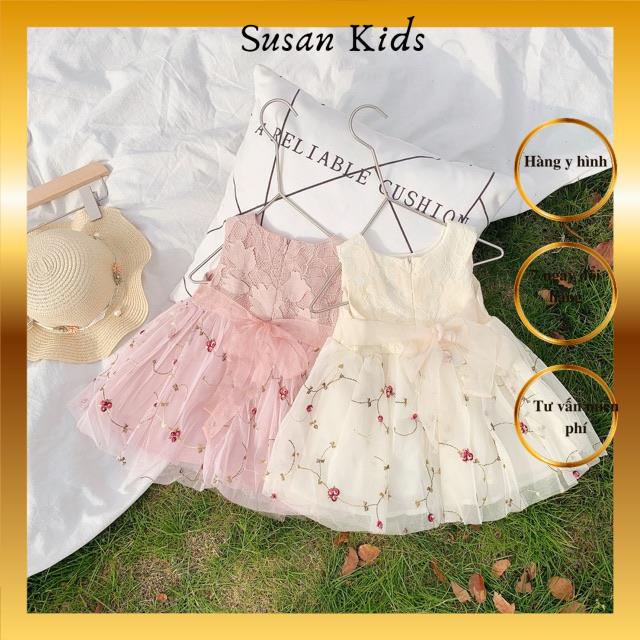Váy cho bé gái sát nách có ren thêu hoa 4 lớp, đầm đẹp cho bé gái từ 7-16kg-susan kids