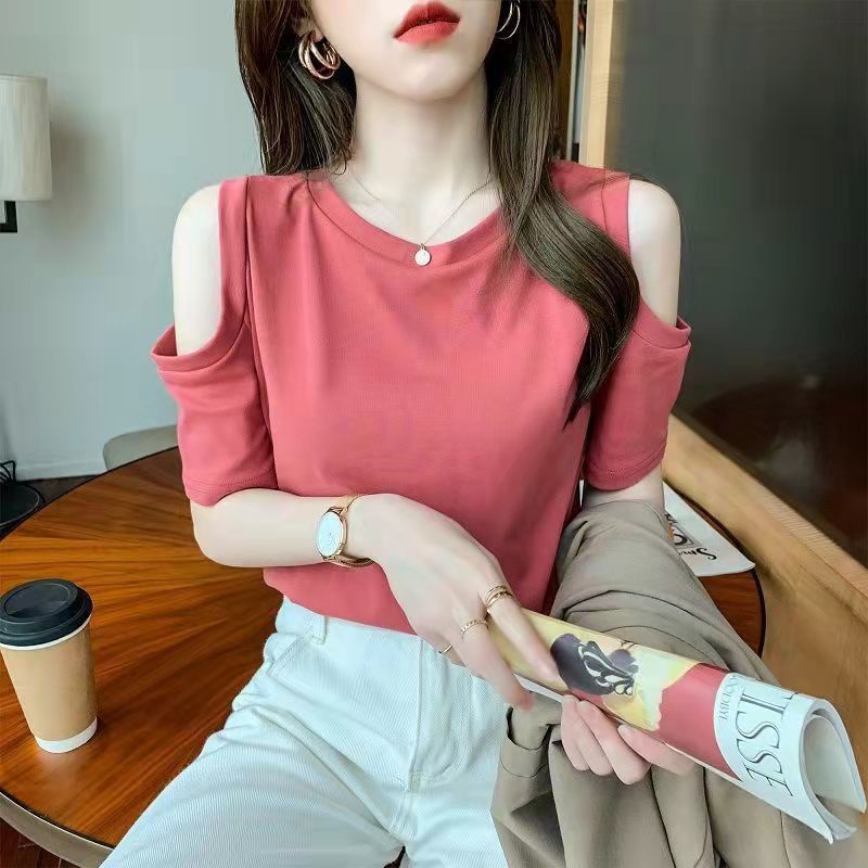 Áo Thun Tay Ngắn Hở Vai Màu Trơn Thời Trang Quyến Rũ Dành Cho Nữ 38-70kg