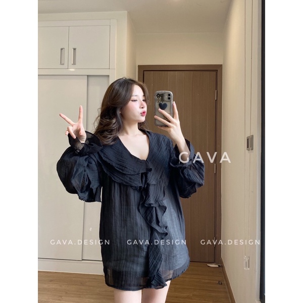 Áo bèo tay bo dài điệu chất đũi sần