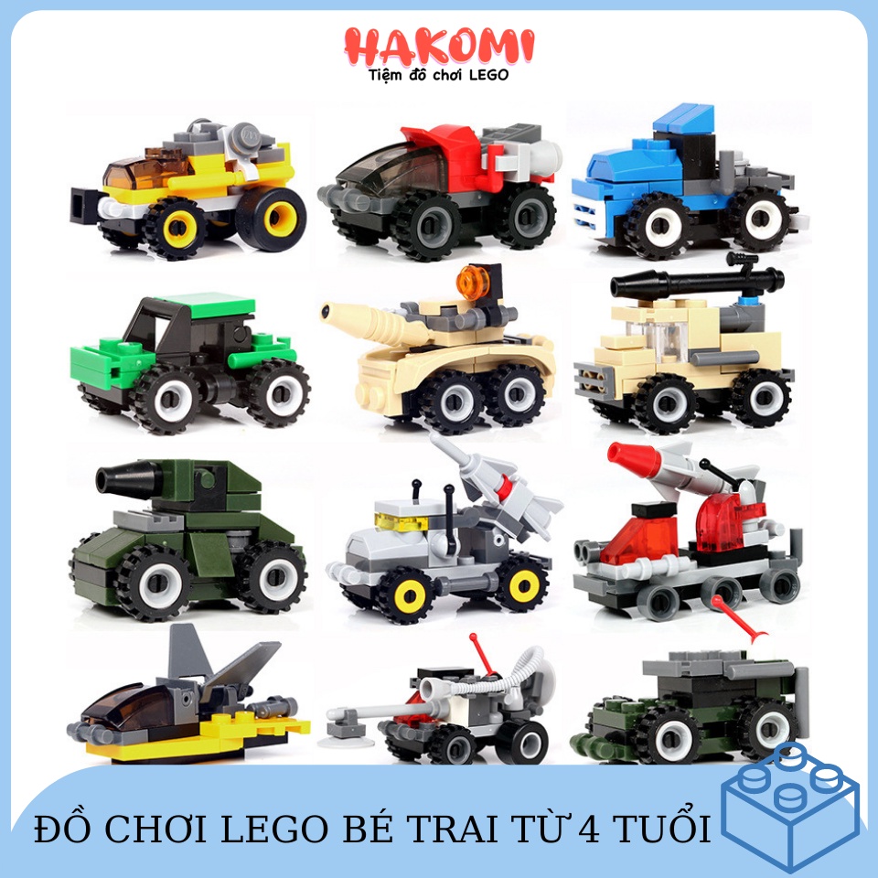 Đồ chơi lắp ghép lego xe tăng, máy bay, ô tô cho bé trai từ 4 tuổi giúp bé thông minh Hakomi