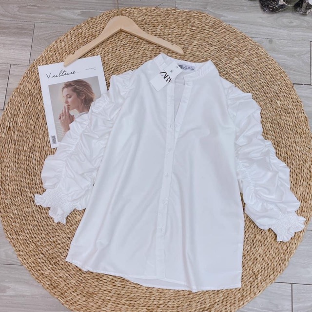 Áo sơ mi trắng tay nhún