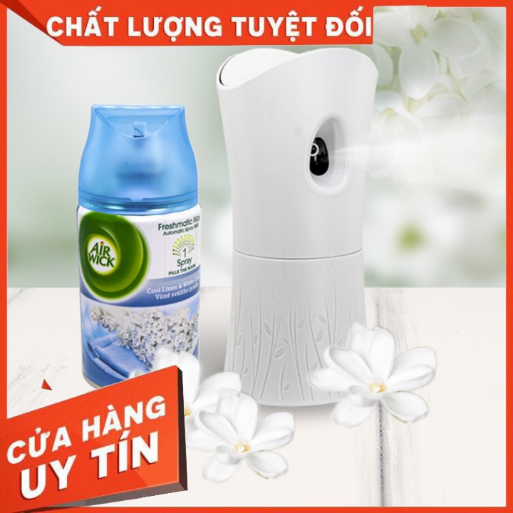 HOA TỬ ĐINH HƯƠNG,Bộ phun tinh dầu tự động Air Wick Cool Linen & White Lilac 250ml,cung cấp tới 60 ngày hương thơm