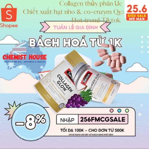 [Hàng Chuẩn ÚC] Swisse Beauty Collagen Glow - Viên uống đẹp da trẻ hóa collagen thủy phân 60/120 viên