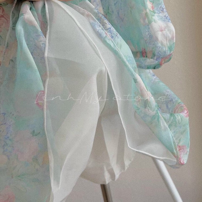 ĐẦM VOAN HOA DÂY CỔ BO EO XOÈ