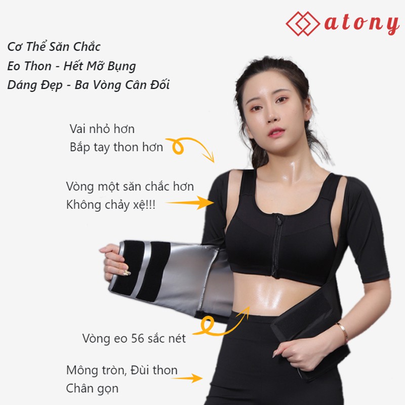 Bộ Đai Quấn Nóng Giảm Mỡ Bụng ATONY, Đai Nịt Bụng Giảm Eo, Tan Mỡ Cao Cấp - Set 2 Áo Đai Lửng + Quần Giảm Mỡ