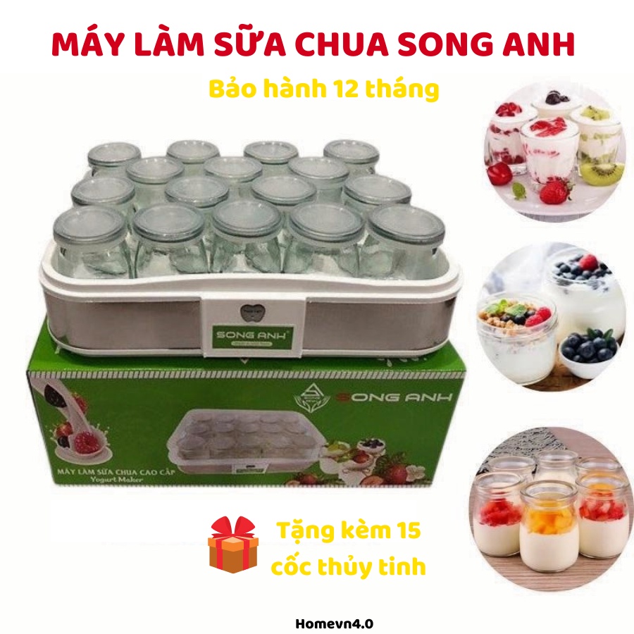 Máy Làm Sữa Chua Song Anh, Máy Ủ Sữa Chua Tặng kèm 15 Cốc Thủy Tinh Cao Cấp