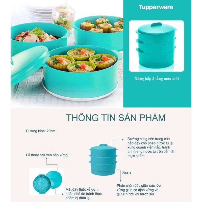 Xửng hấp 3 tầng Tupperware Steam It Paradise 20cm xuất xứ Hòa Kỳ