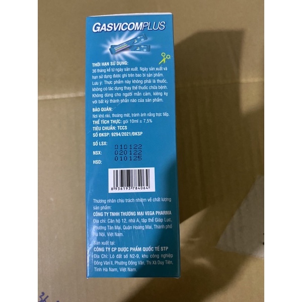Gel dạ dày GASVITCOM  - giúp giảm đau dạ dày, viêm loét dạ dày tá tràng ,trào ngược dạ dày - Gavicom plus Hộp 24 gó