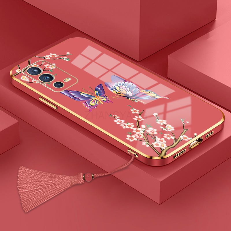 ốp lưng oppo a55 oppo a55 4g Ốp Điện Thoại Silicon Họa Tiết Bươm Bướm Kèm Dây Đeo Cho oppo a55 oppo a55 4g