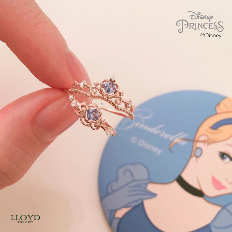 S925 Silver Disney Princess Mạ điện Nhẫn vàng mặt trăng 10K (Có thể điều chỉnh kích thước) Đóng hộp miễn phí