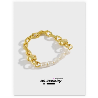 ✨S925 Sterling Silver Ring Baroque Freshwater Pearl Chain Ring