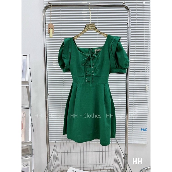 ĐẦM XỐP XANH KÉT ĐAN DÂY CỔ U