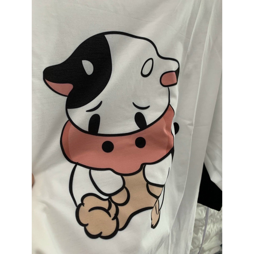 Bộ mặc nhà nữ in hoạt hình con bò,FREE SHIP, siêu dễ thương chất co giãn coto thấm hút mồ hôi tốt