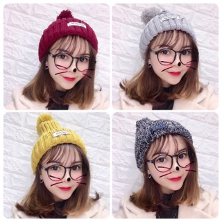 Mũ len nữ quả bông siêu dày Hàn Quốc