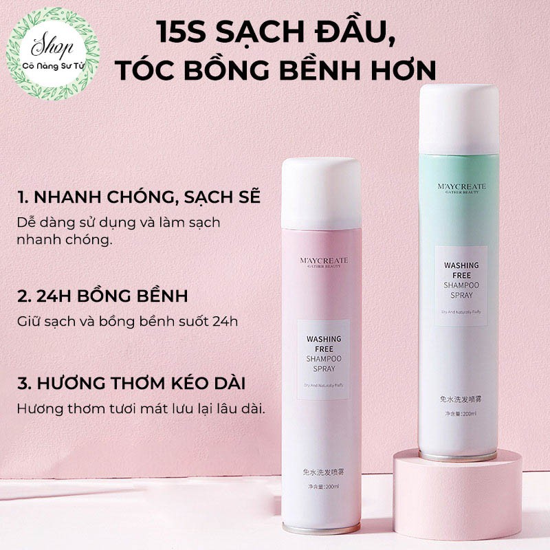 Dầu gội đầu khô dạng xịt Maycreate - Kiểm soát dầu, làm phồng chân tóc bồng bềnh suôn mượt - Cô nàng sư tử