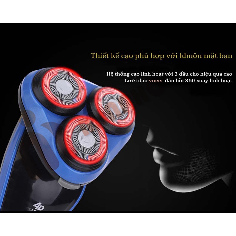 Máy Cạo Râu Đa Năng Chống Nước SHAVER 4D -  Máy Cạo Râu Cao Cấp Cầm Tay - Dao Cạo Êm, 3 Lưỡi Kép Basic