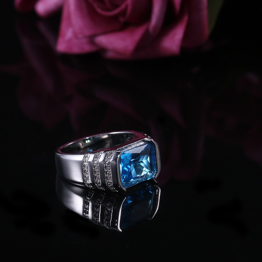 Nhẫn sóng thời trang cho nam và nữ Nhẫn kim cương đá quý xanh