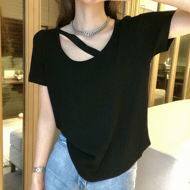 Áo Thun Tay Ngắn Vải Lụa Mát Thiết Kế Độc Đáo Phong Cách Hàn Quốc Thời Trang Cho Nữ