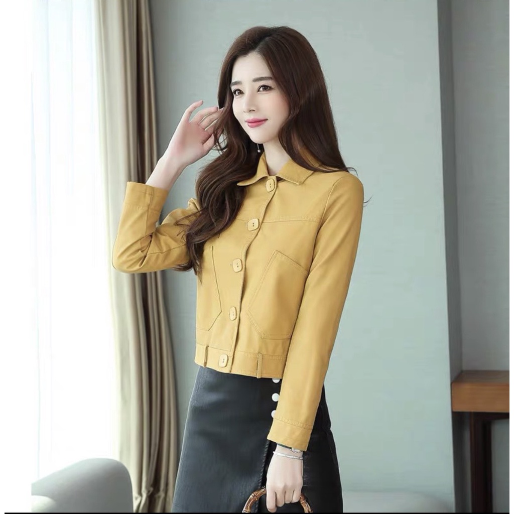 Áo nữ kaki giả jean croptop, áo phối nút