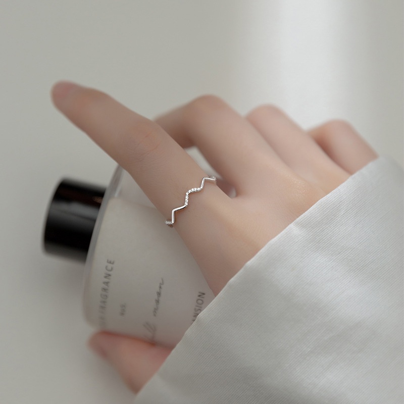 Thời trang Hàn Quốc Nhẫn kim cương sóng của phụ nữ Hai mảnh mở đầu Chất liệu kim loại có thể điều chỉnh