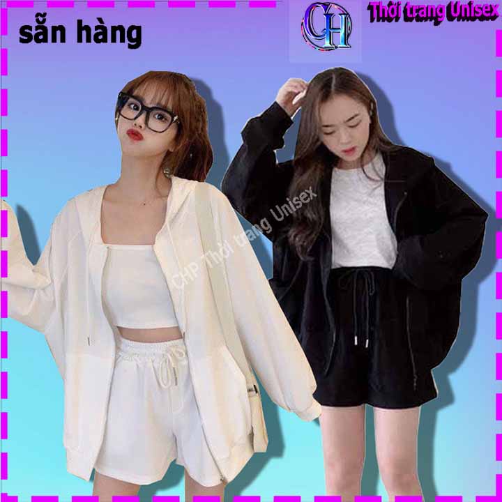 HÓT NHẤT NĂM  Set Bộ 2 Món Quần Short Đùi + Áo Hoodie Khóa Kéo Có Nón Nữ Chất Vải Nhung Tăm Cao Cấp Dày Dặn 4 Màu