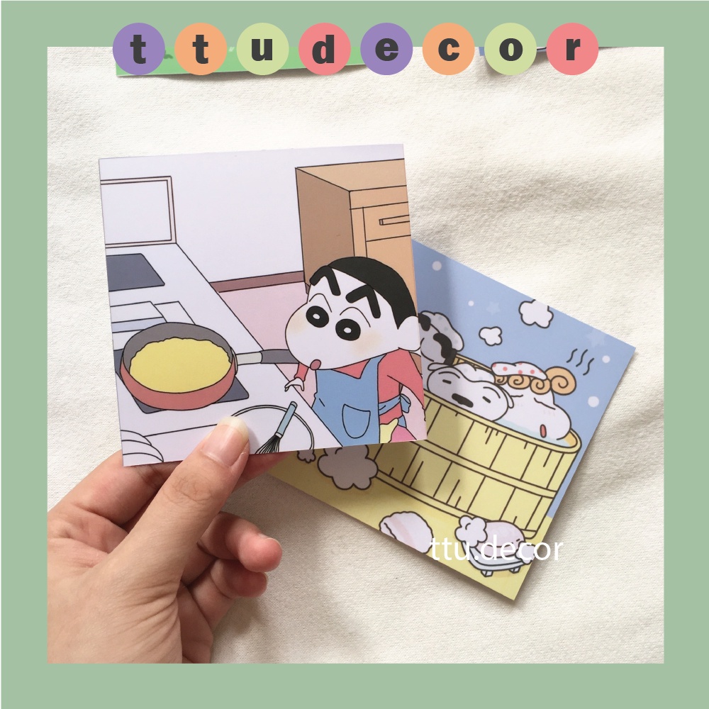 SET POSTCARD CẬU BÉ SHIN BÚT CHÌ CUTE DECOR TRANG TRÍ