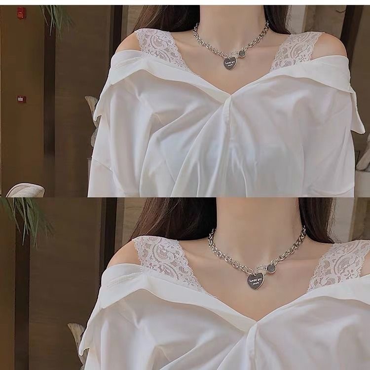 Dây chuyền thép titan phong cách họa tiết trái tim thời trang dành cho nữ