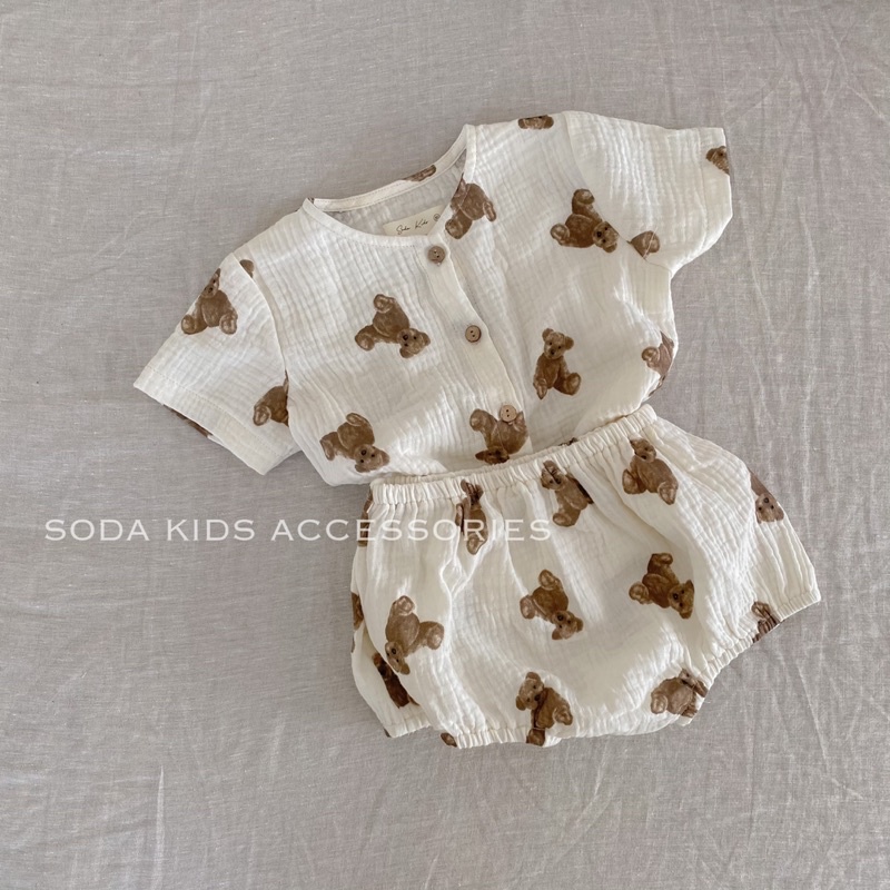 [Mã SKAMA8 giảm 8% đơn từ 300k] (Hàng thiết kế) Set bé trai gái gấu Brown xô Muslin (6 mẫu)