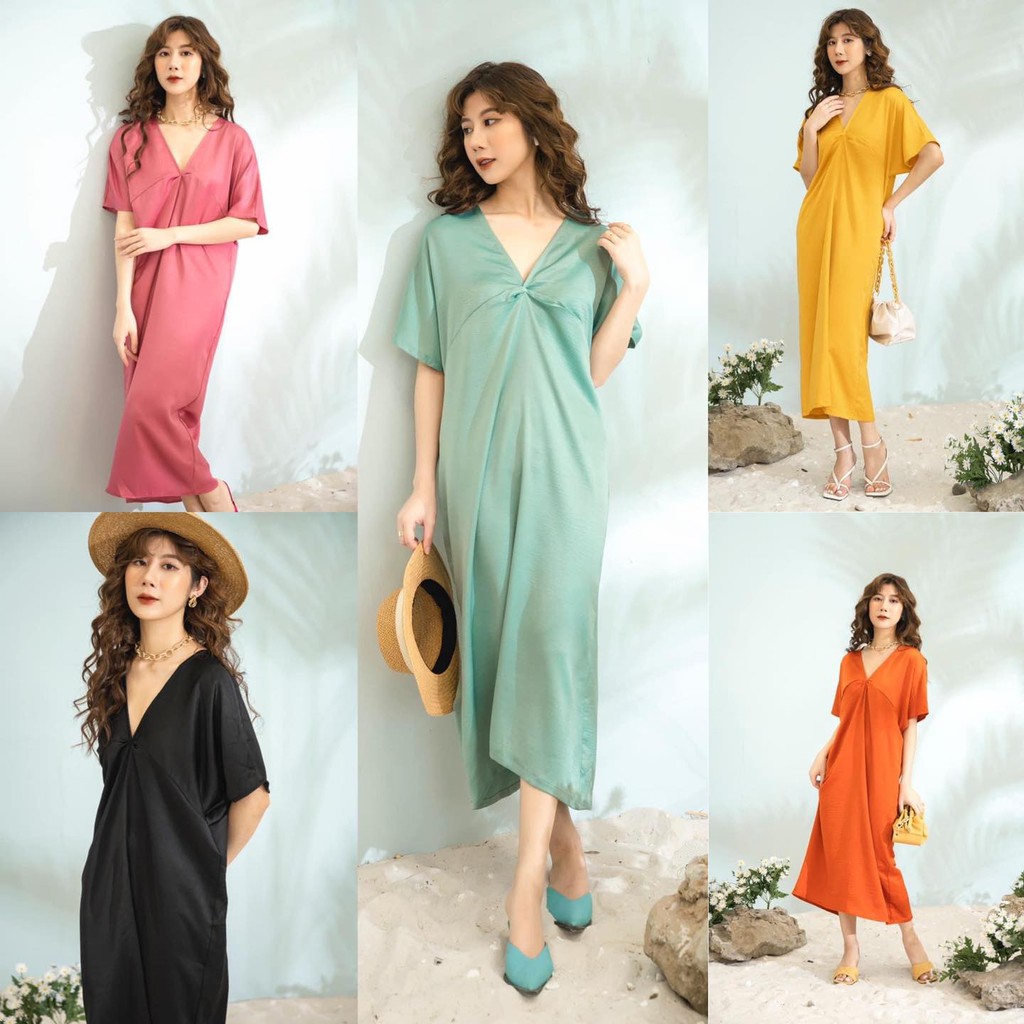 (HÀNG CHÍNH HÃNG) Đầm bầu lụa tằm xếp nếp cao cấp nhún ngực 5màu