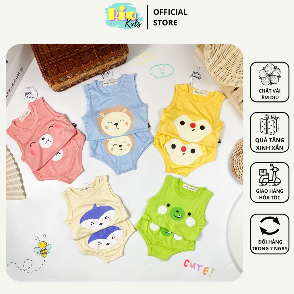 Bộ ba lỗ quần chip thun lạnh Minky Mom in họa tiết đáng yêu cho bé trai bé gái từ 4-15kg mặc ở nhà - Riokids BL4