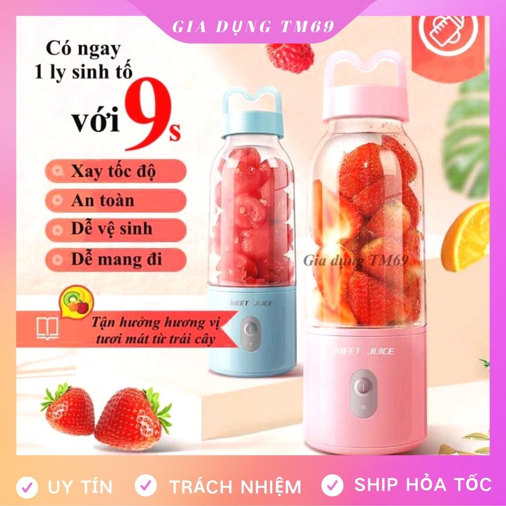 Máy Xay Sinh Tố Cầm Tay Đa Năng Mini Hoa Quả Trái Cây Say Cho Bé Ăn Dặm 500ml Cực Nhanh 9s Cao Cấp