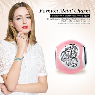 5327 Hạt charm bạc, hàng cao cấp, họa hình trái tim hồng lấp lánh