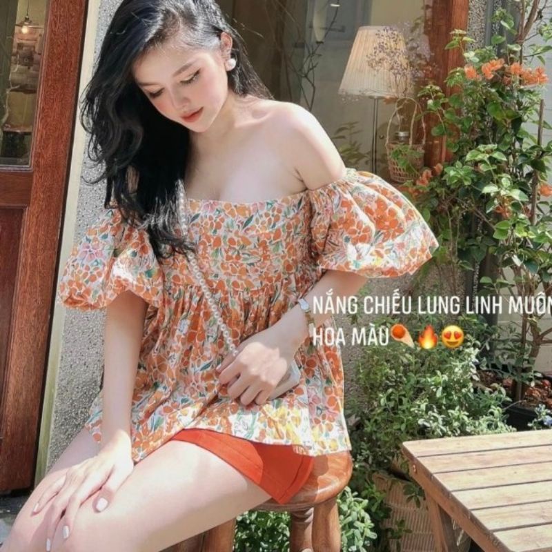 ÁO HOA TAY BỒNG LƯNG BO CHUN XANH/HỒNG | BigBuy360 - bigbuy360.vn