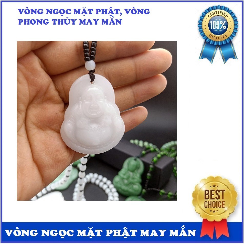 Vòng đá tự nhiên mặt phật Di Lặc màu trắng mang lại may mắn, gia tăng vượng khí