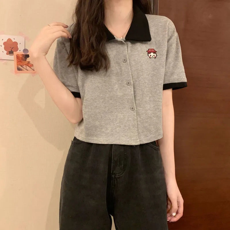 Áo Thun polo Tay Ngắn Dáng Rộng Phong Cách Hàn Quốc Dành Cho Nữ